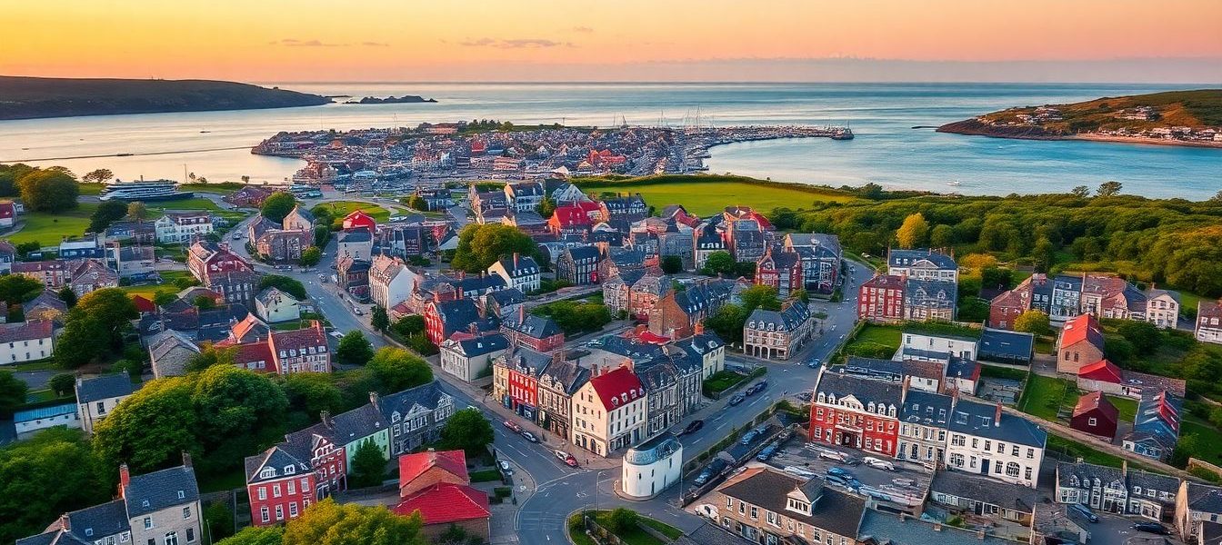 Vue du ciel sur une ville de Bretagne